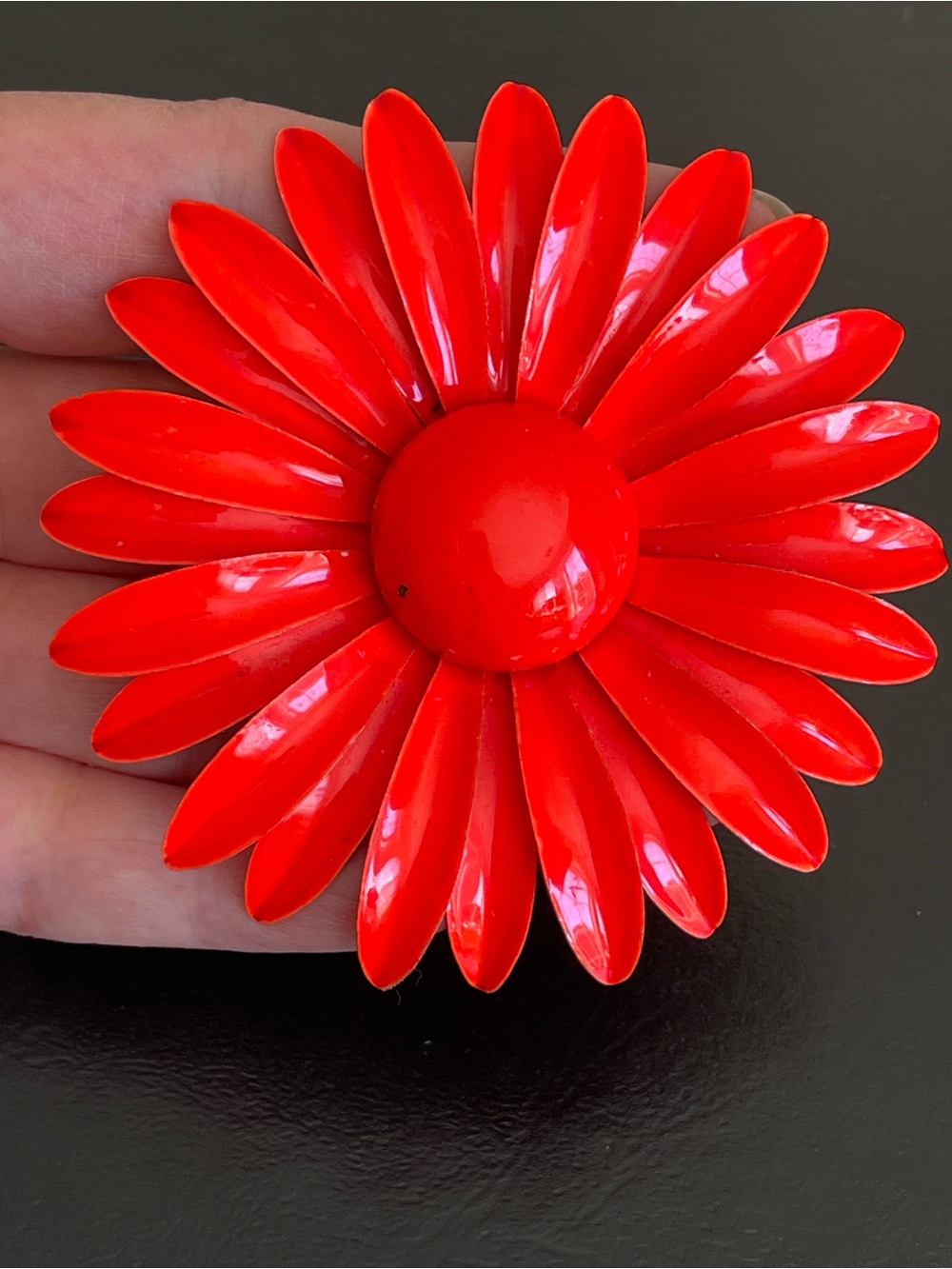 Vintage red color enamel Flower Brooch.